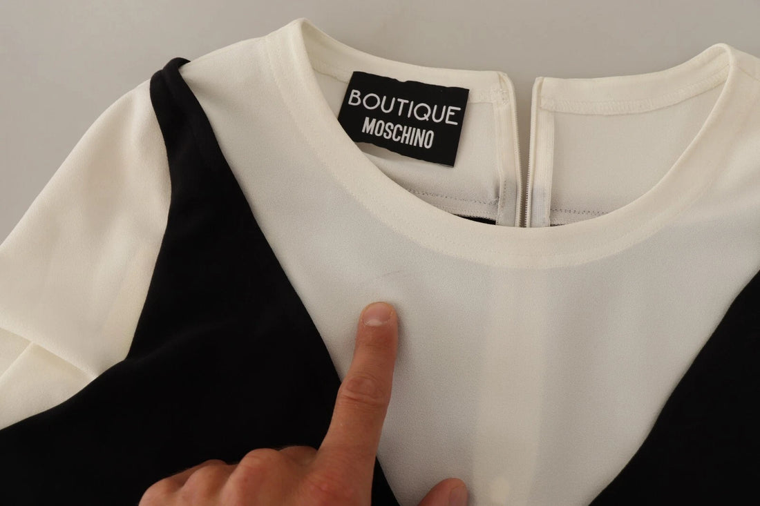 Boutique Moschino Black White Polyester Short Sleeves Top Blouse