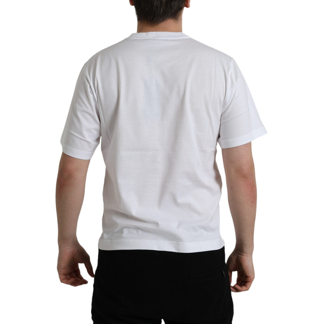 Dolce & Gabbana White Logo Patch Cotton Crew Neck T-shirt