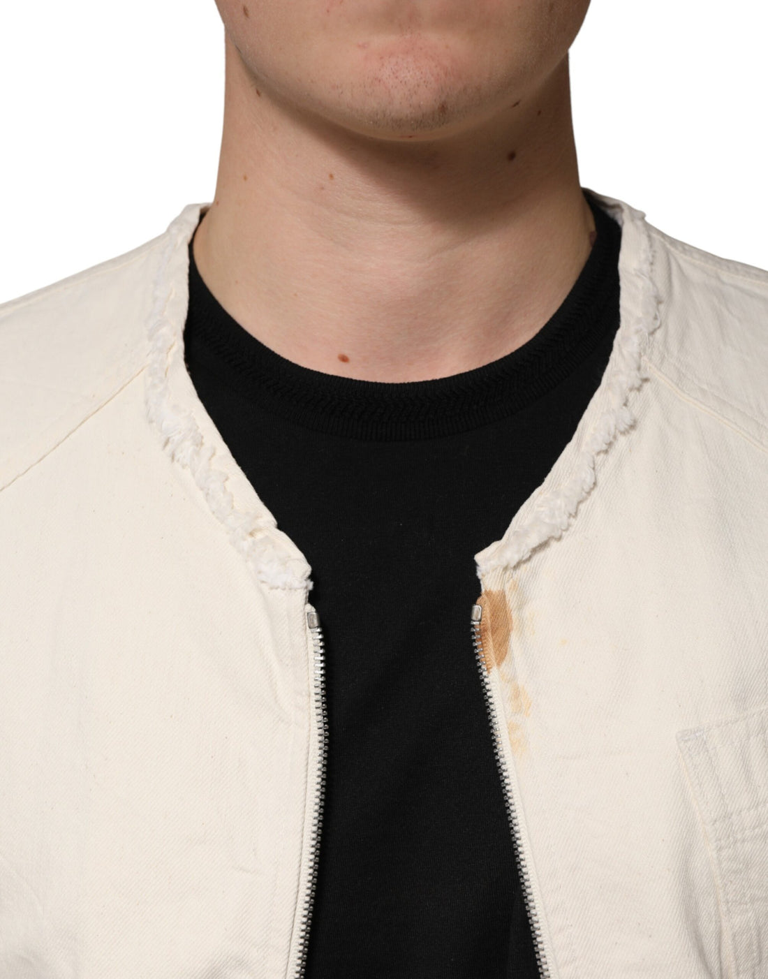 Dolce & Gabbana Off White Cotton Full Zip Denim Men Blouson Jacket