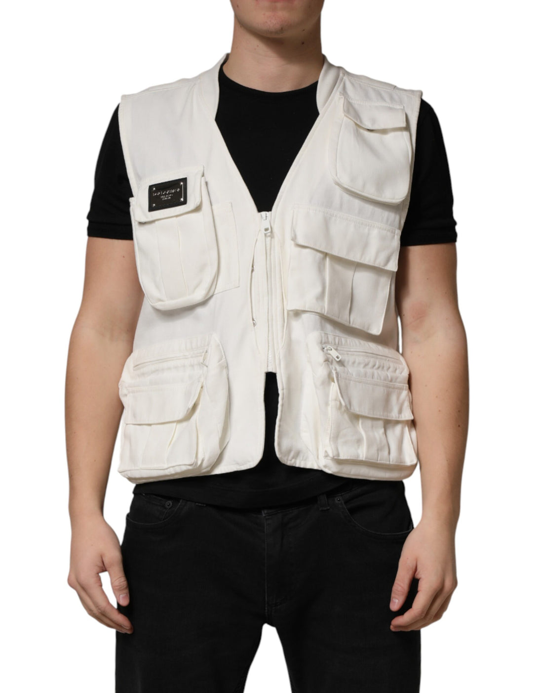 Wit Katoenen Cargo Heren Vest Jas