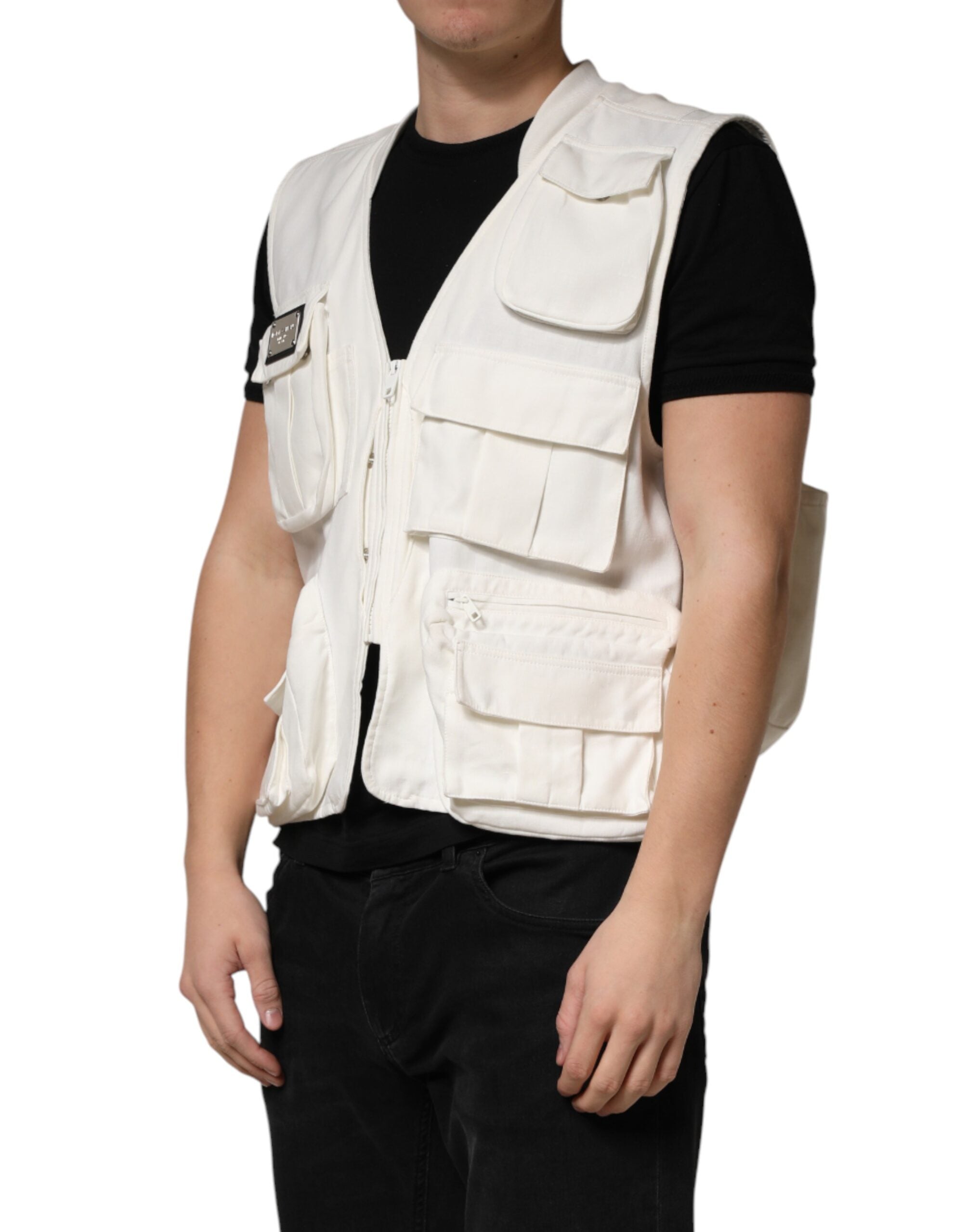 Wit Katoenen Cargo Heren Vest Jas