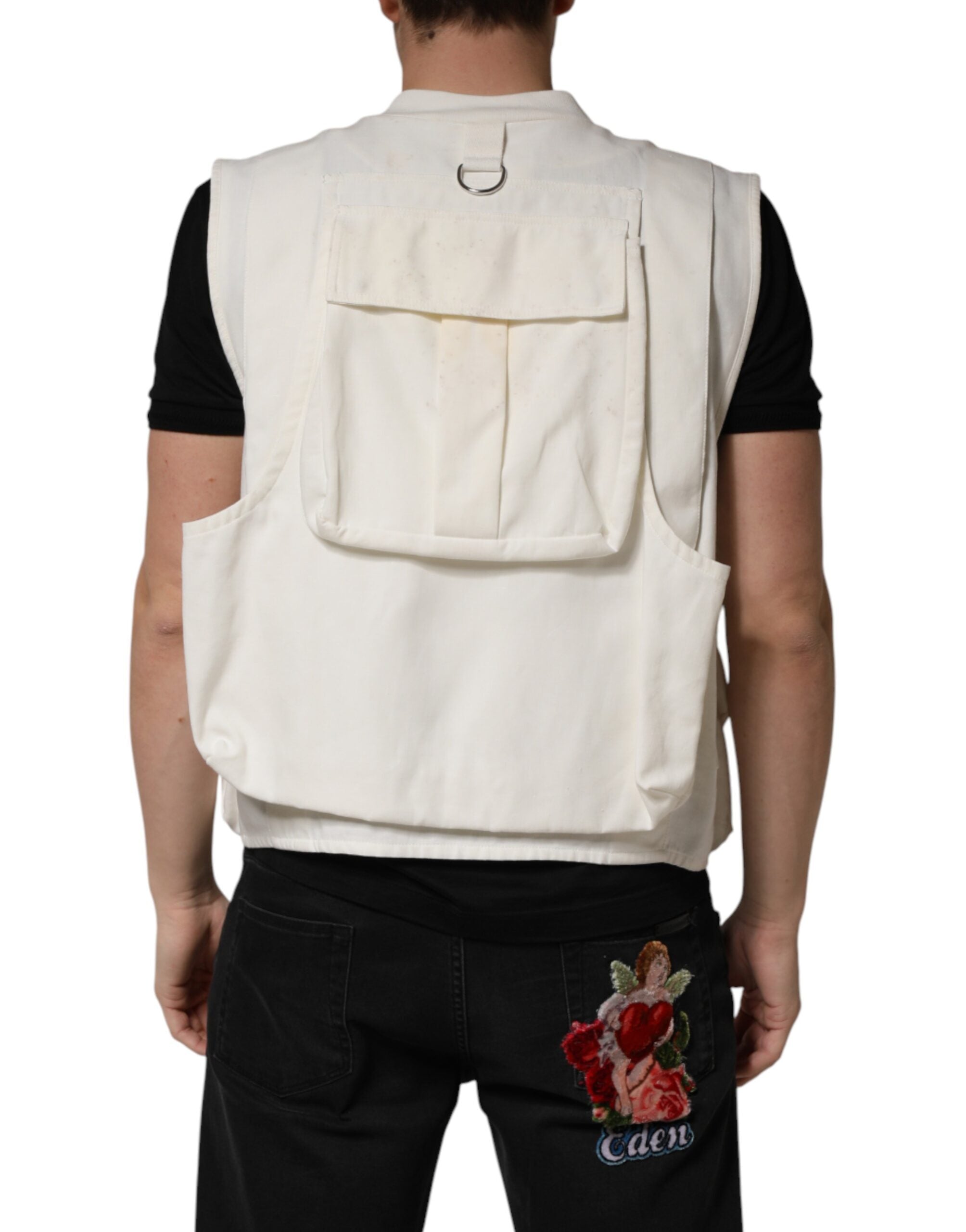 Wit Katoenen Cargo Heren Vest Jas