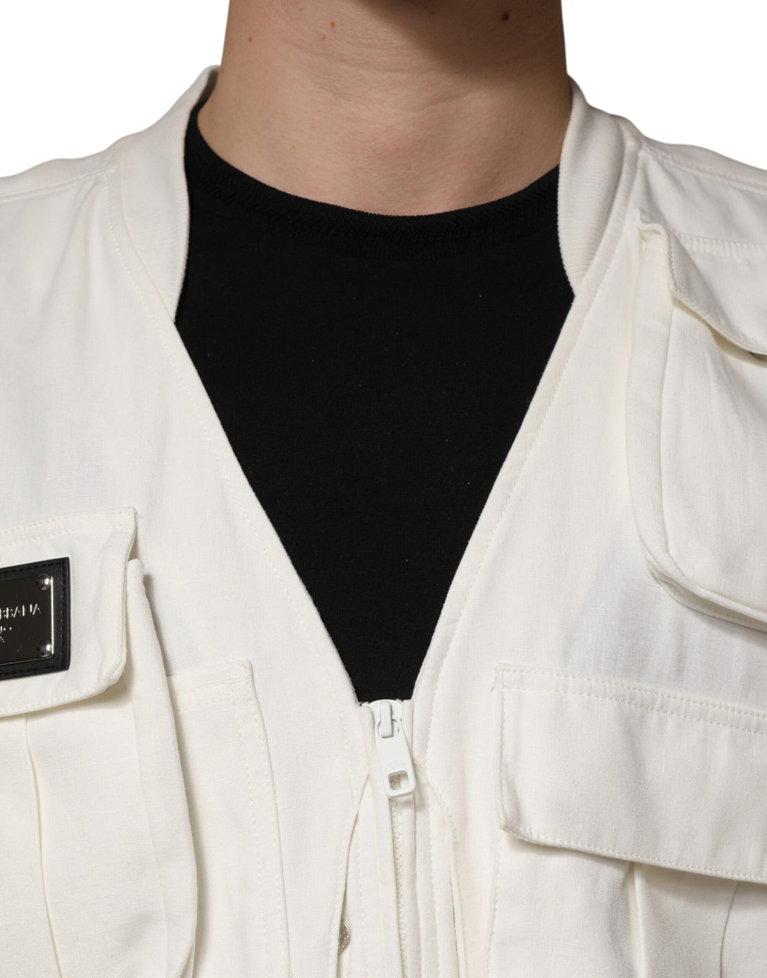 Wit Katoenen Cargo Heren Vest Jas