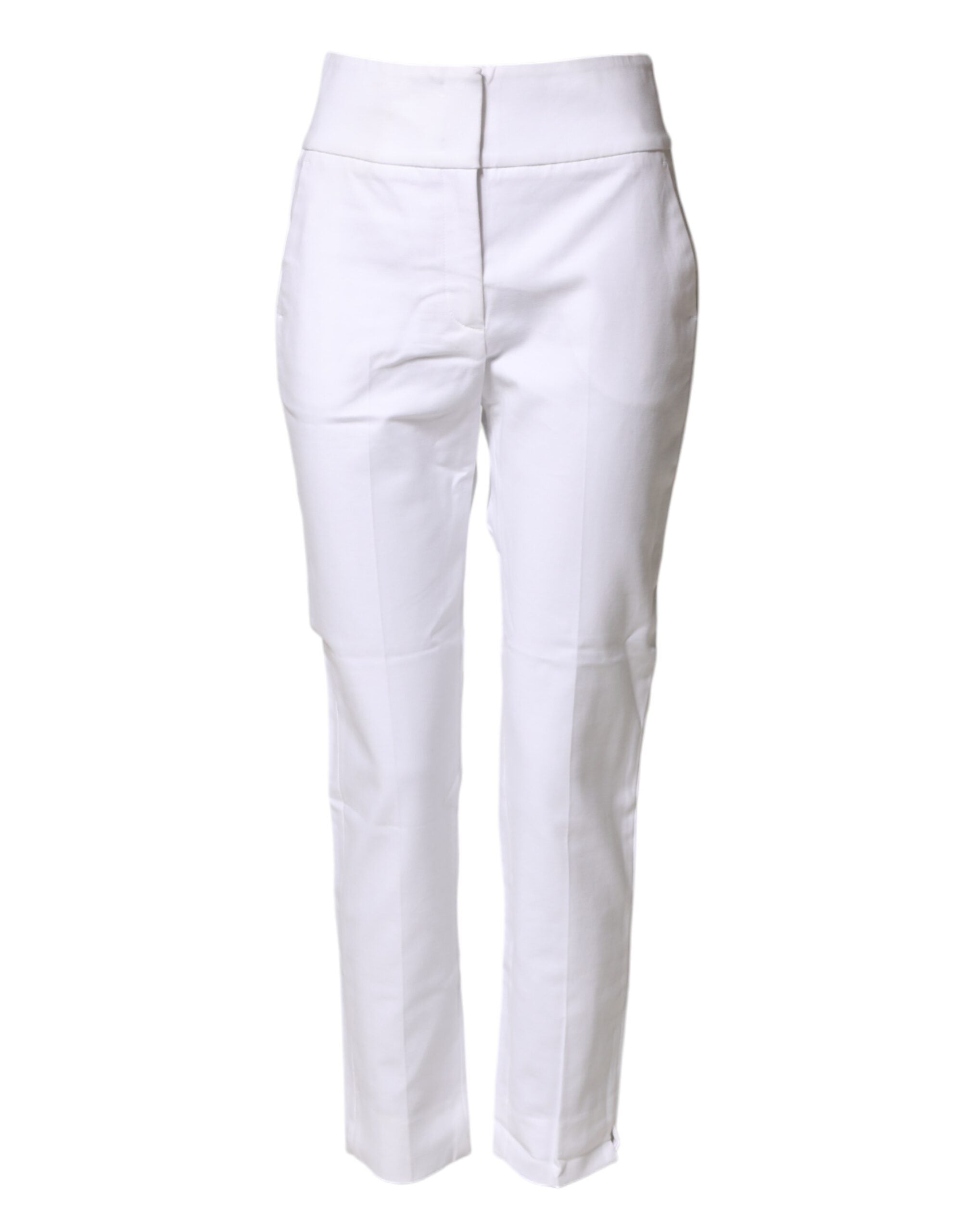 Witte High Waist Taps Toelopende Chino Broek