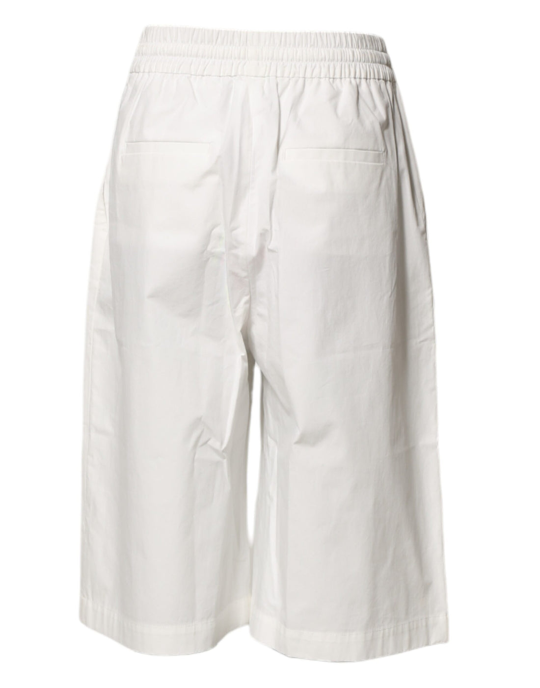 MSGM White Cotton High Waist Wide Leg Straight Bermuda Shorts