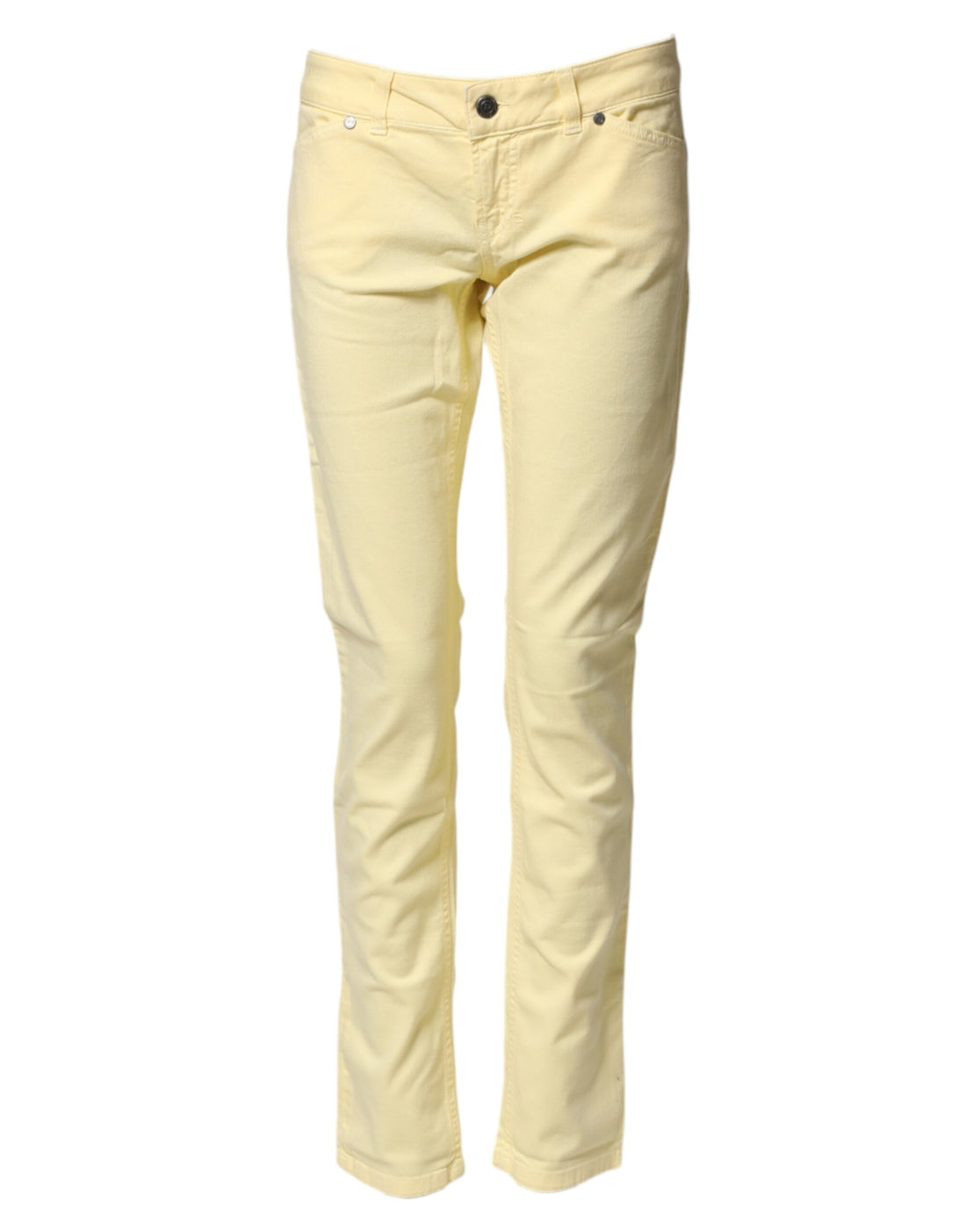 Gele Katoenen Lage Taille Slim Fit Skinny Denim Casual Jeans