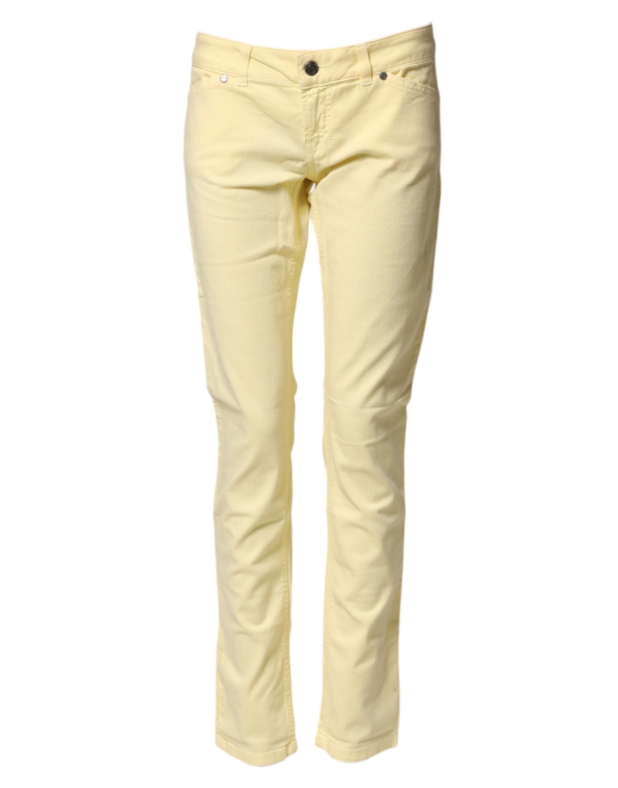 Gele Katoenen Lage Taille Slim Fit Skinny Denim Casual Jeans
