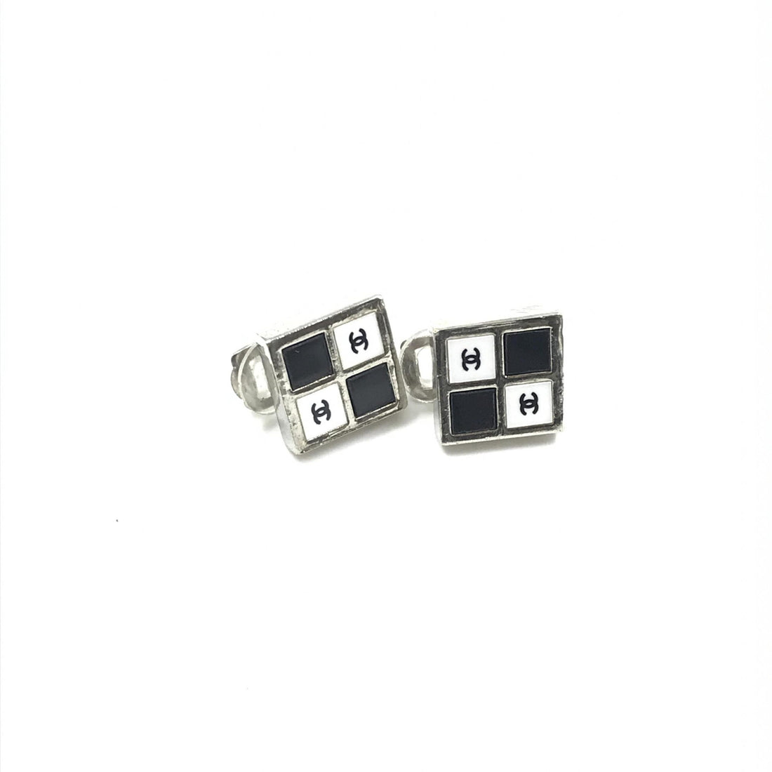 Chanel Coco Mark Earrings Black/White/Silver
