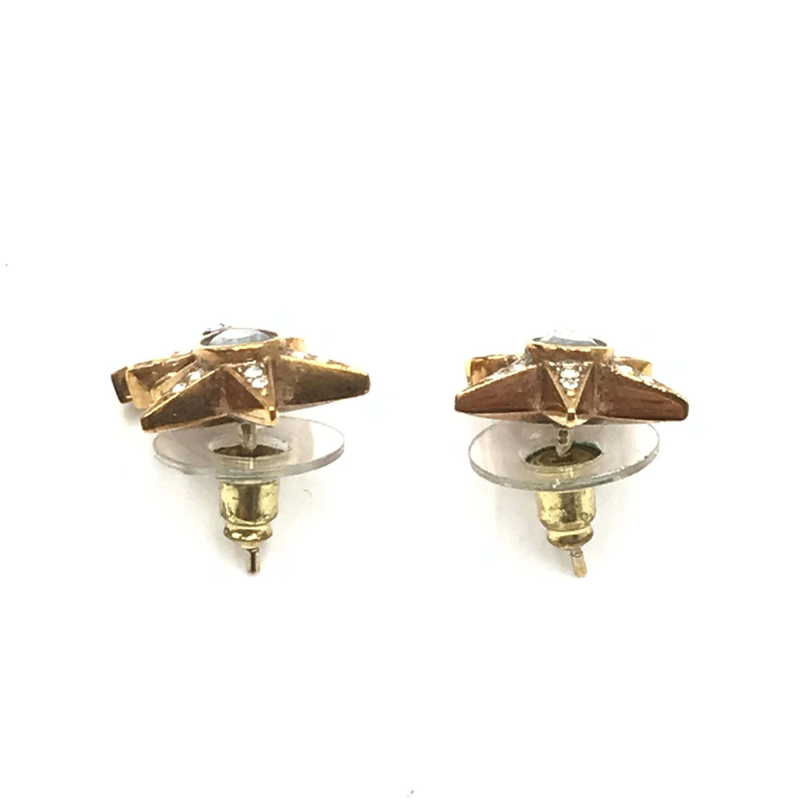 Chanel Gold Plated Star Coco Mark Earrings With Rhinestones