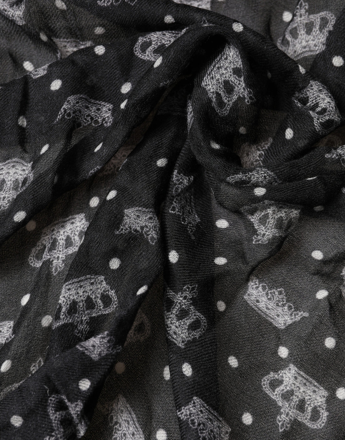 Dolce & Gabbana Black Wool Crown Print Fringe Neck Wrap 180cm x 65cm Scarf