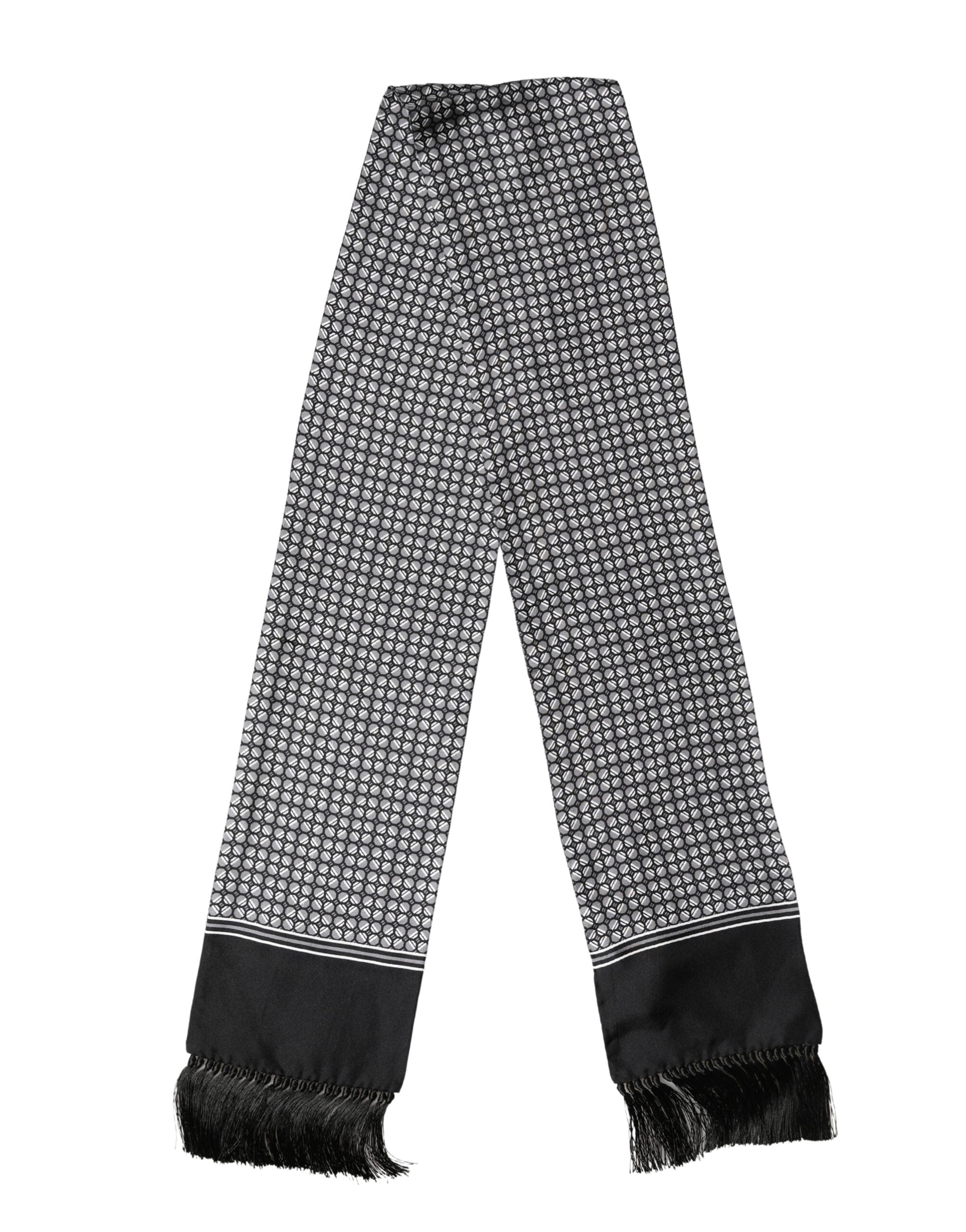 Zwarte Zijden Geometrische Franjes Foulard 140cm x 15cm Sjaal