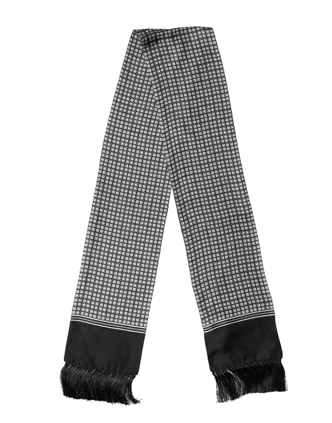 Zwarte Zijden Geometrische Franjes Foulard 140cm x 15cm Sjaal