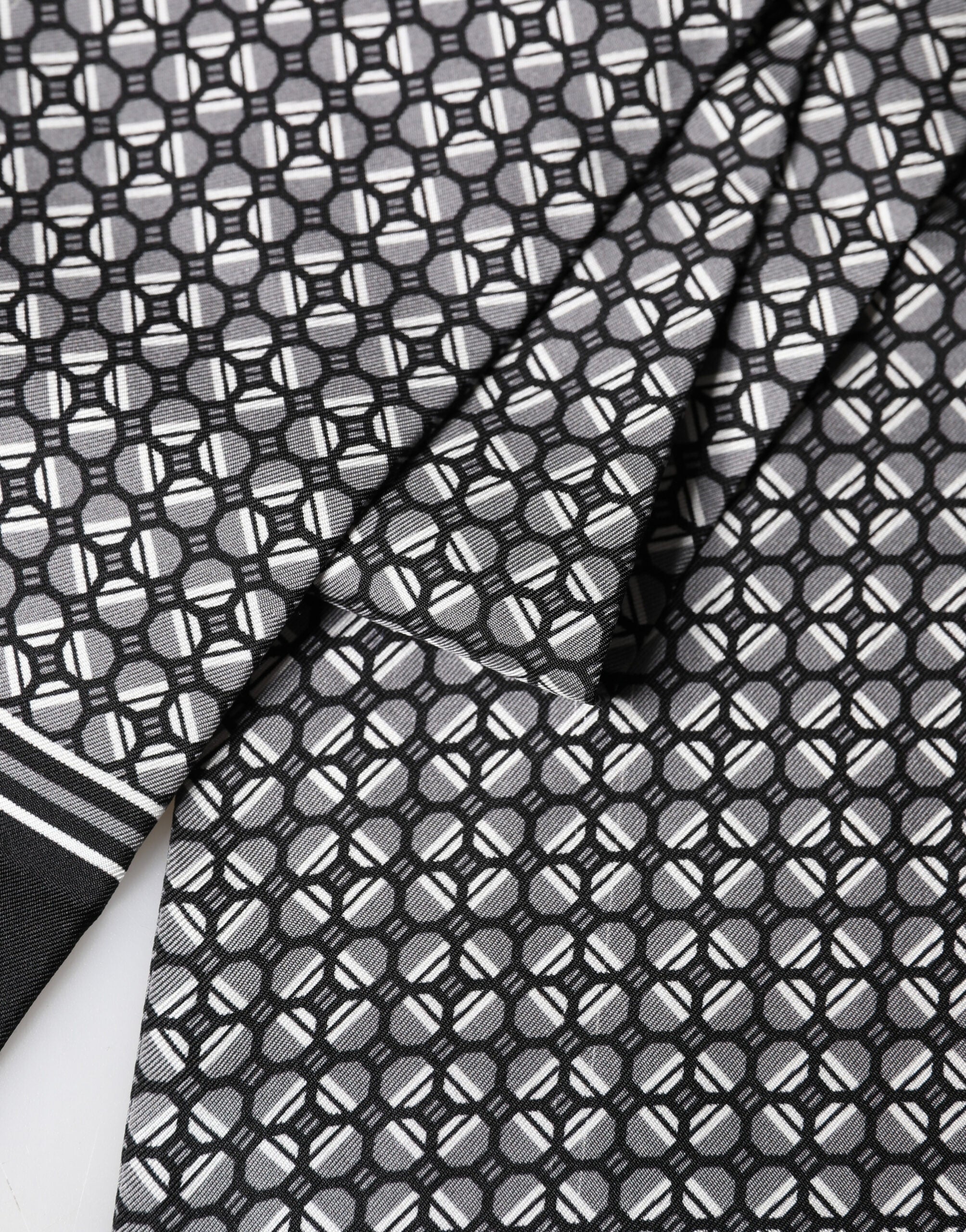 Zwarte Zijden Geometrische Franjes Foulard 140cm x 15cm Sjaal