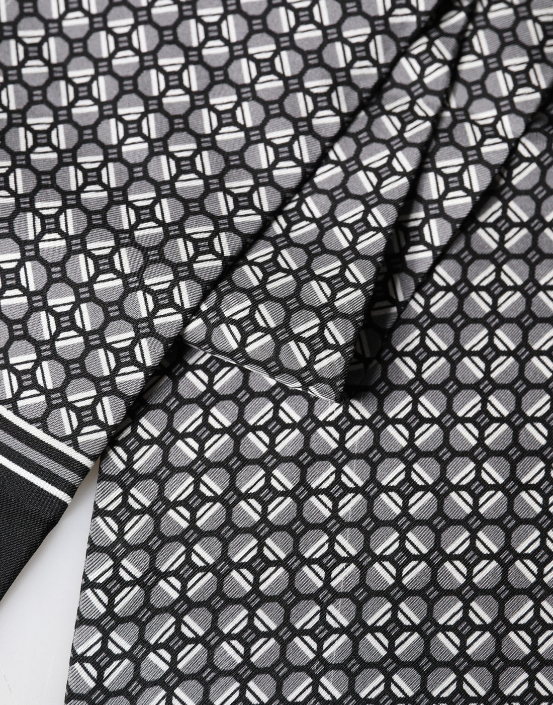 Zwarte Zijden Geometrische Franjes Foulard 140cm x 15cm Sjaal