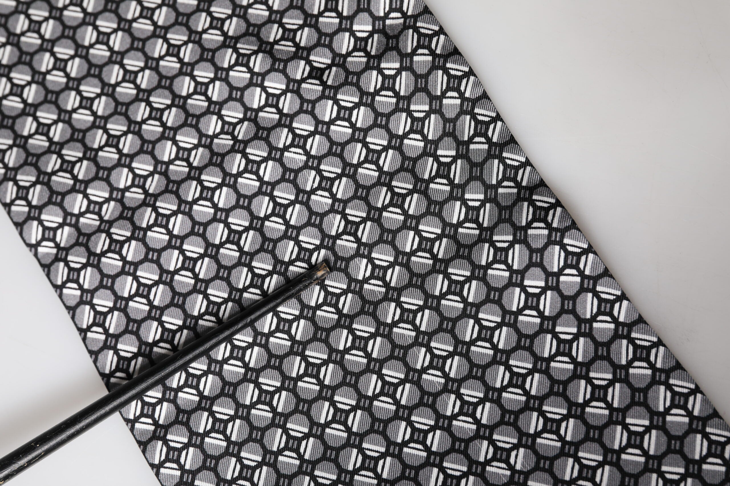 Zwarte Zijden Geometrische Franjes Foulard 140cm x 15cm Sjaal