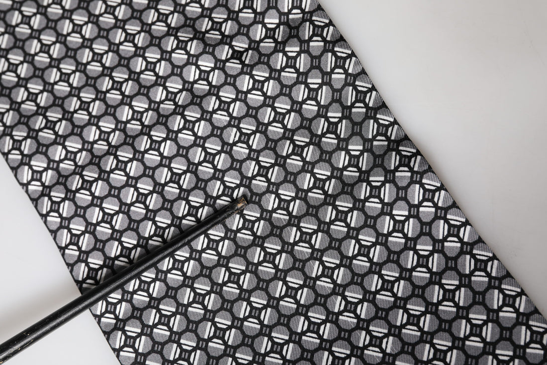 Zwarte Zijden Geometrische Franjes Foulard 140cm x 15cm Sjaal