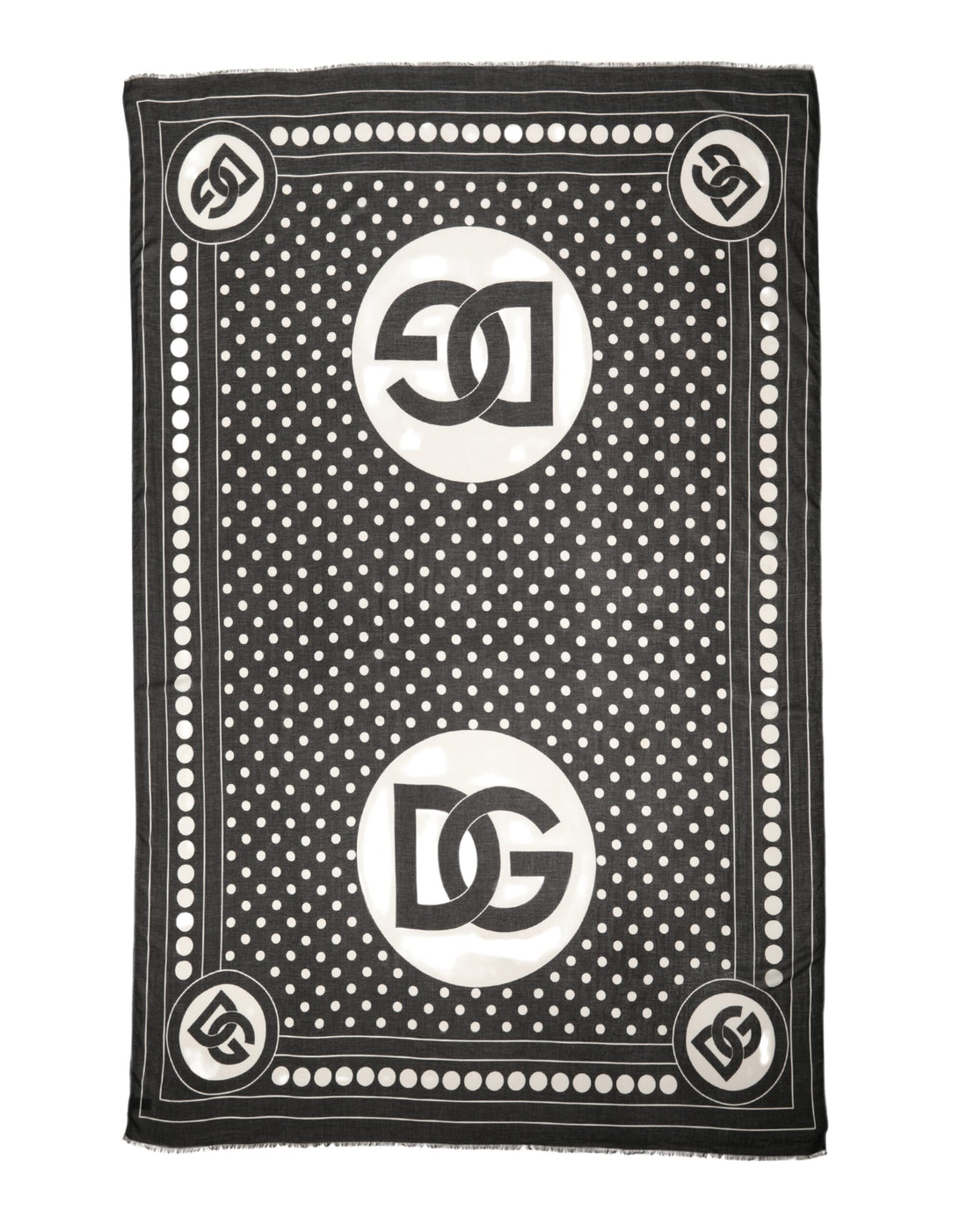 Dolce & Gabbana Black White Polka Dot Logo Stole Wrap 188cm x 116cm Scarf