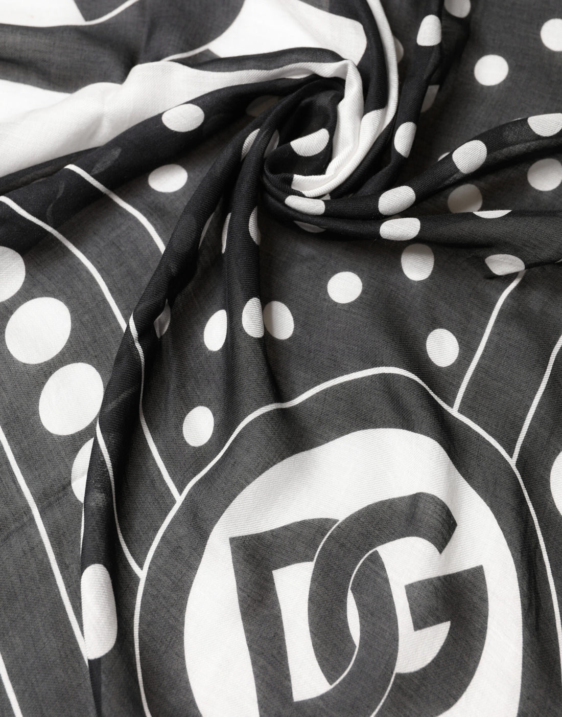 Dolce & Gabbana Black White Polka Dot Logo Stole Wrap 188cm x 116cm Scarf