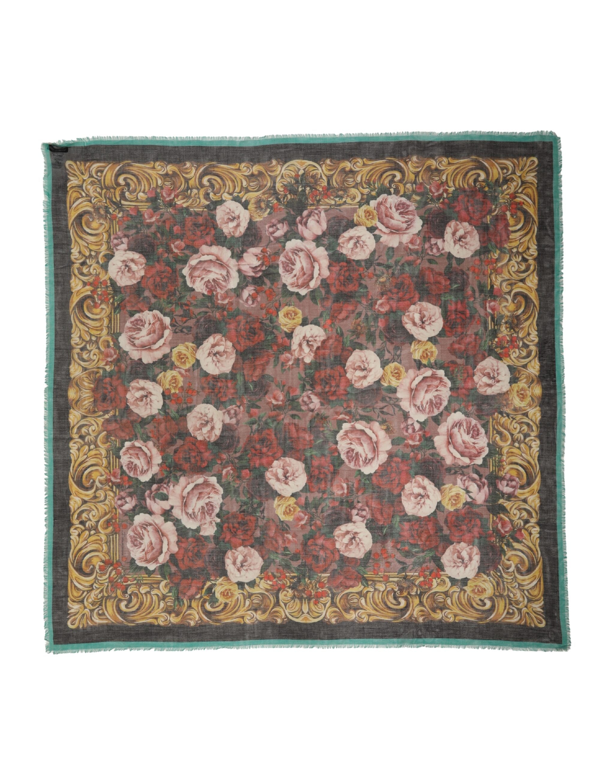 Multikleurige gebloemde kasjmier stola 134cmx134cm sjaal