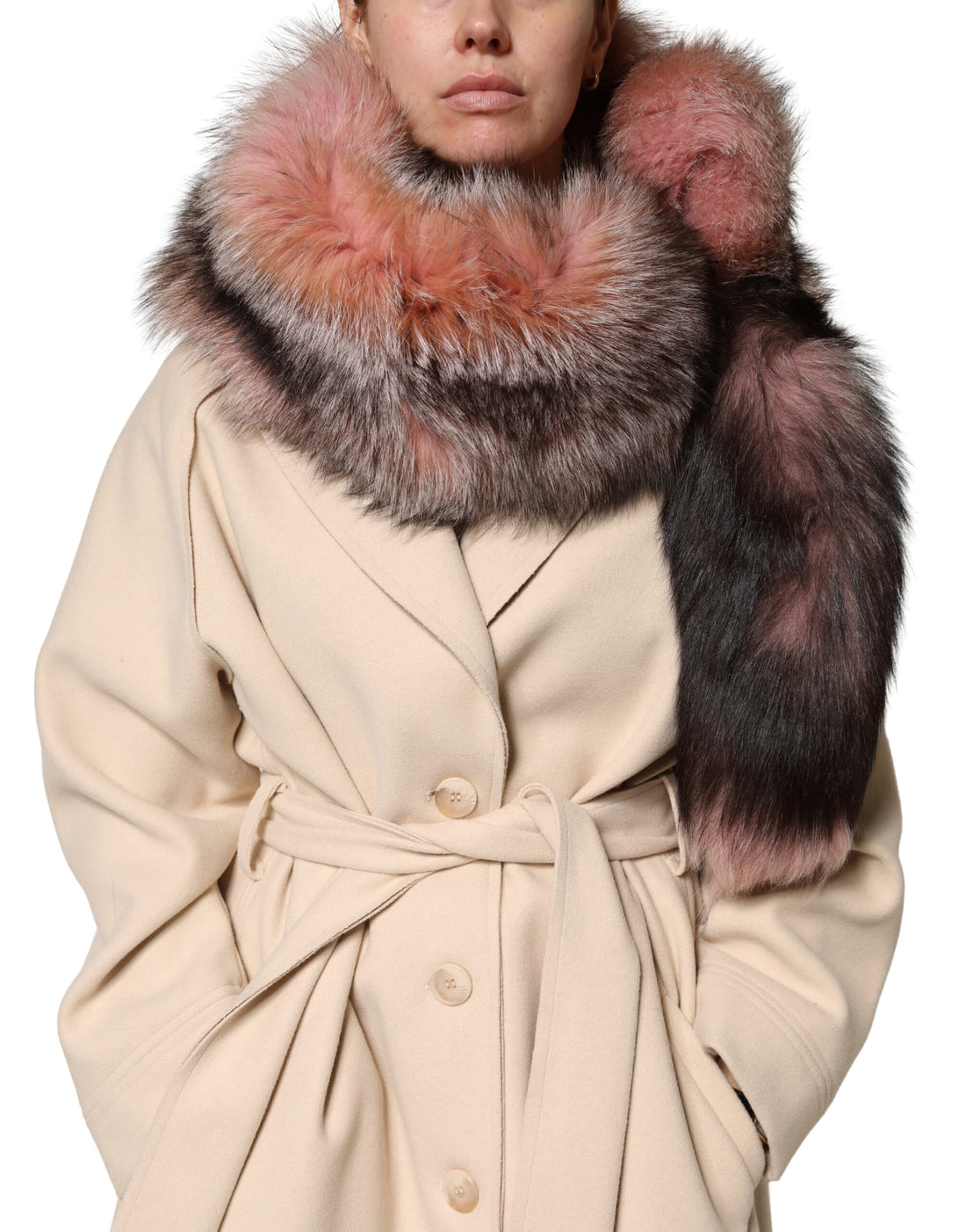 Dolce & Gabbana Pink Frost Fox Fur Neck Warmer Winter 120cm x 27cm Scarf
