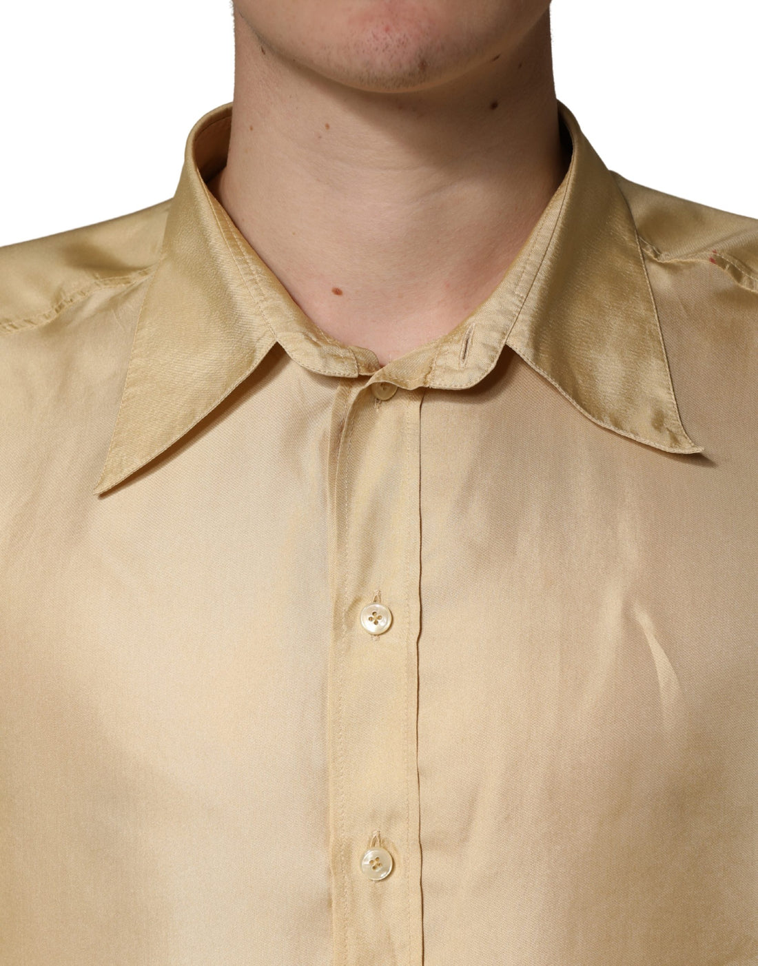 Geel Zijden Oversized Overhemd Met Knoopsluiting Voor Heren