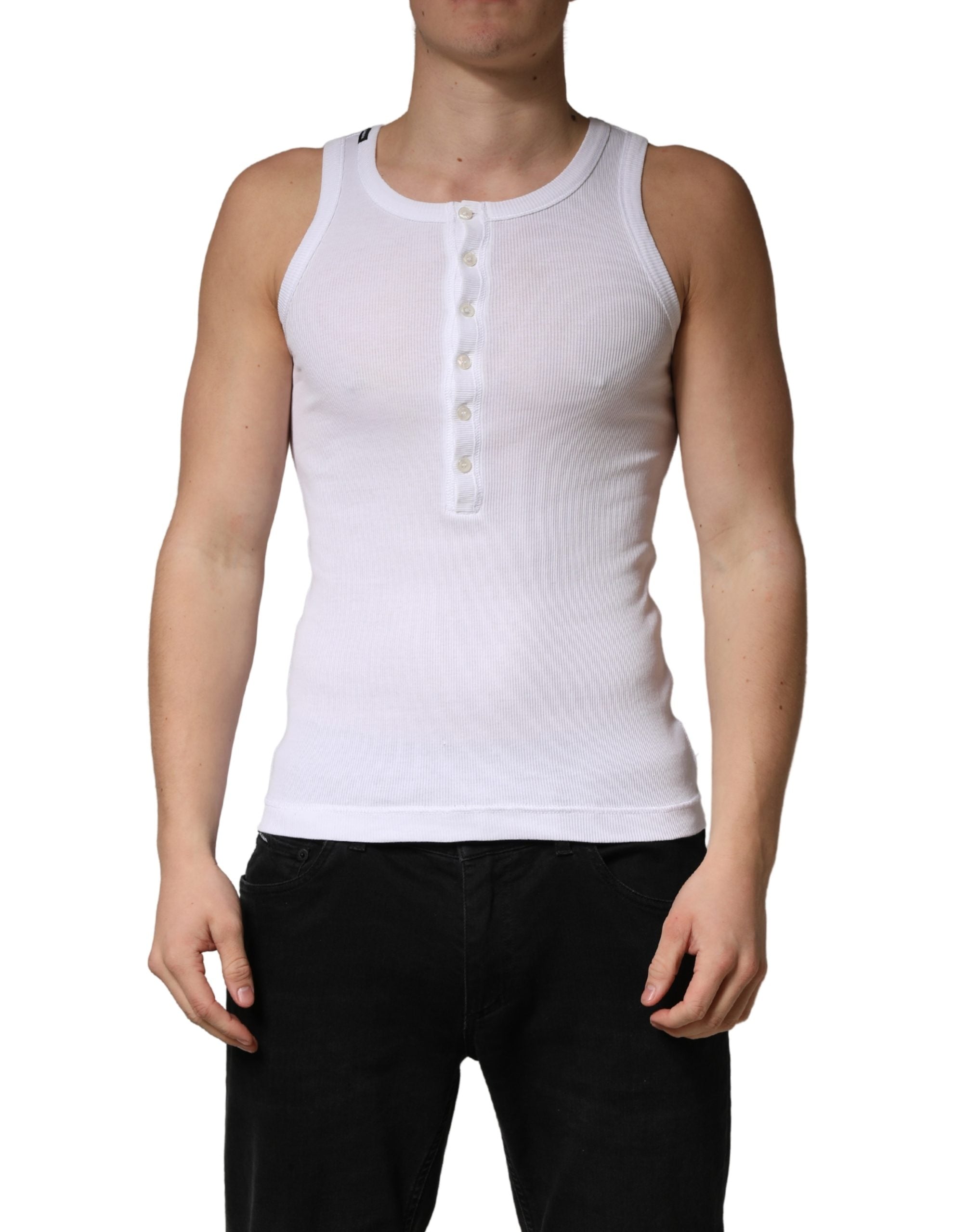 Wit mouwloos T-shirt met ronde hals