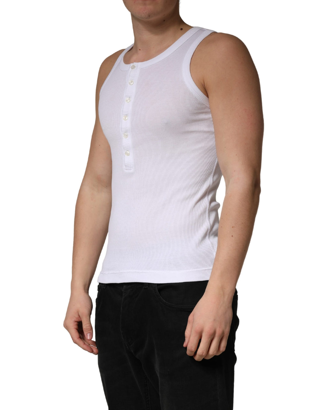 Wit mouwloos T-shirt met ronde hals