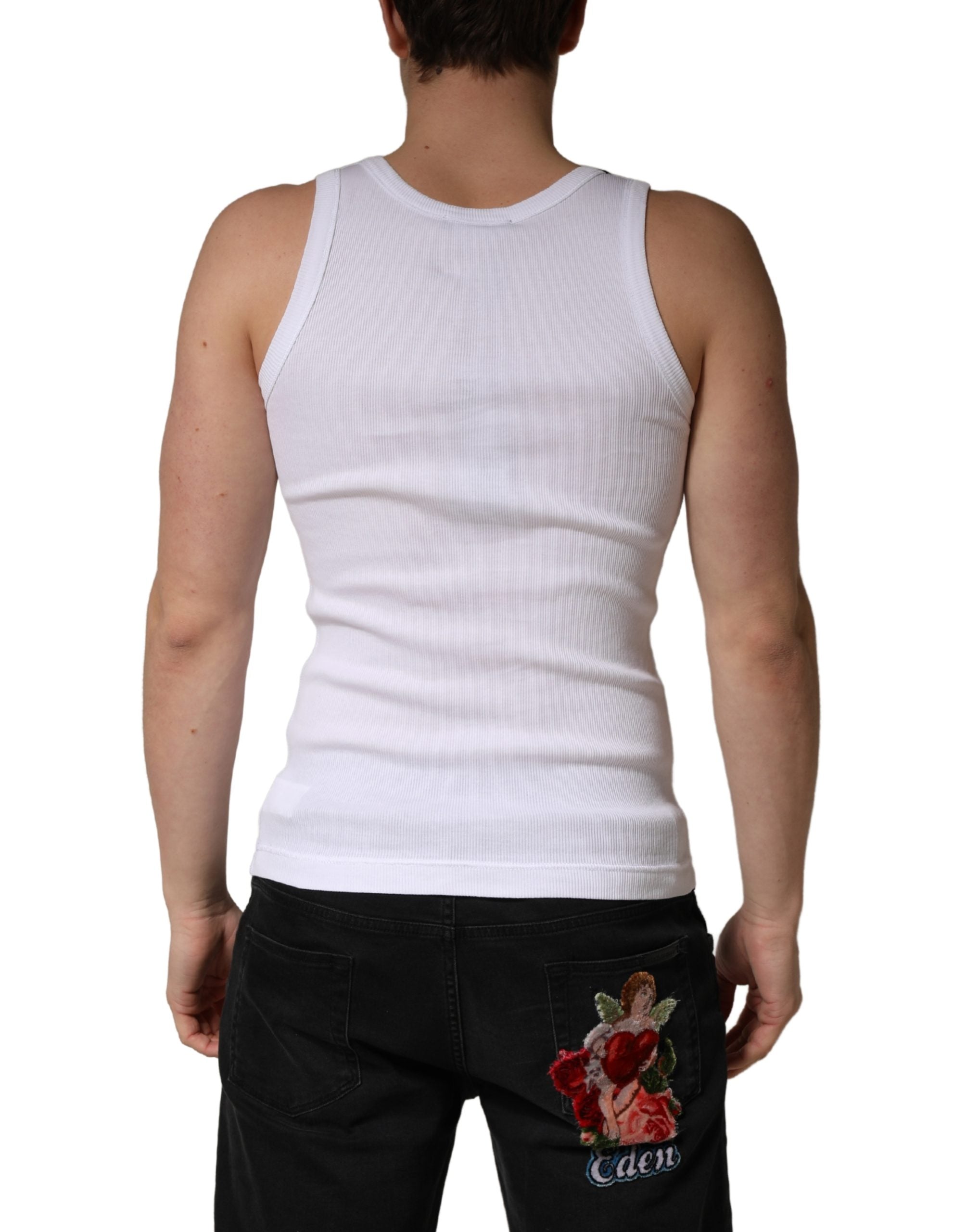 Wit mouwloos T-shirt met ronde hals