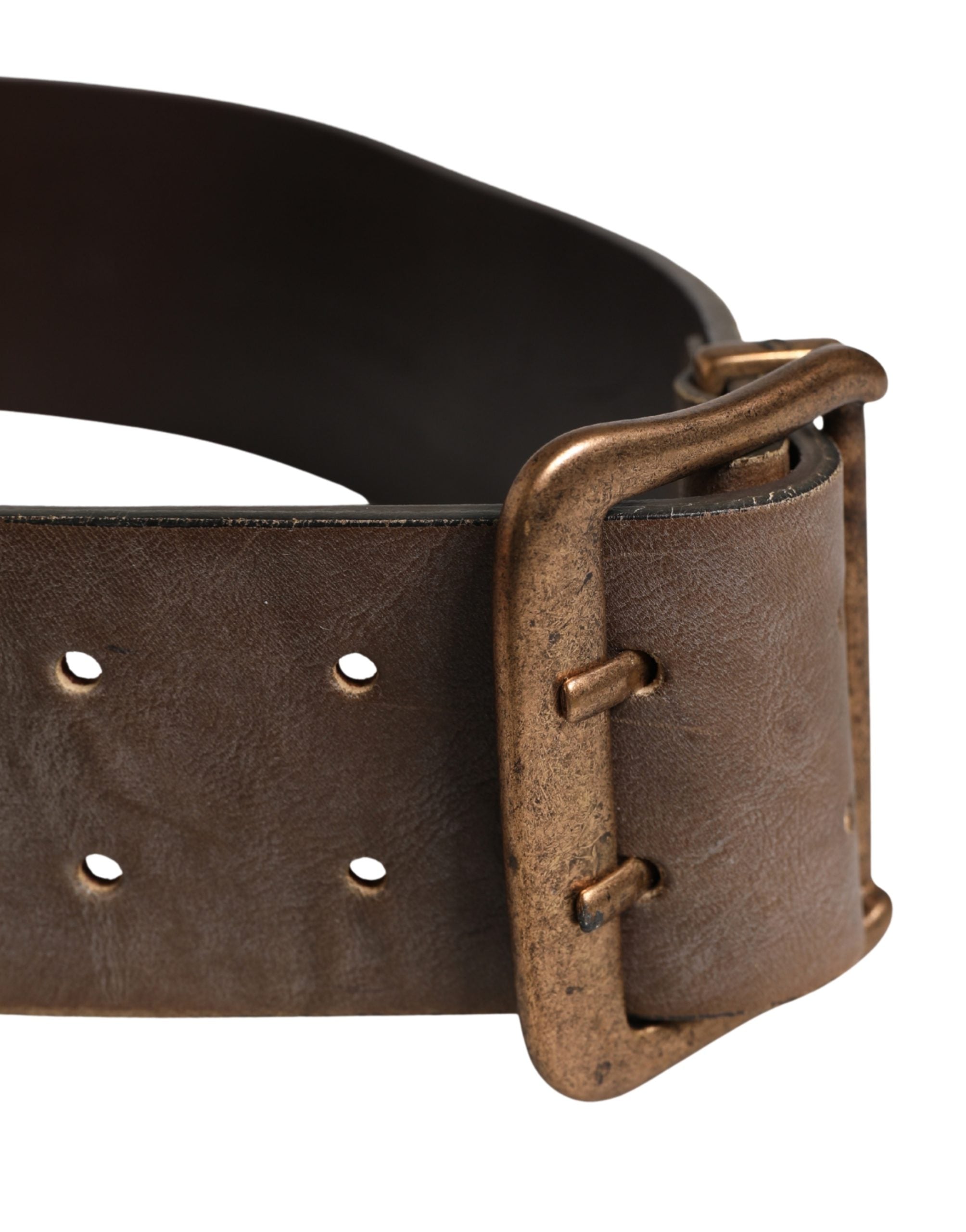 Bruine Leren Brede Riem met Gouden Metalen Gesp