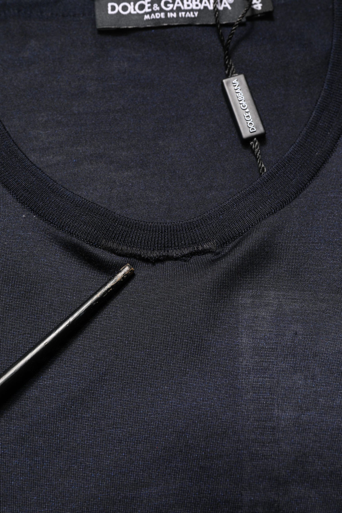 Dolce & Gabbana Dark Blue DG Logo Silk Men Crew Neck T-shirt