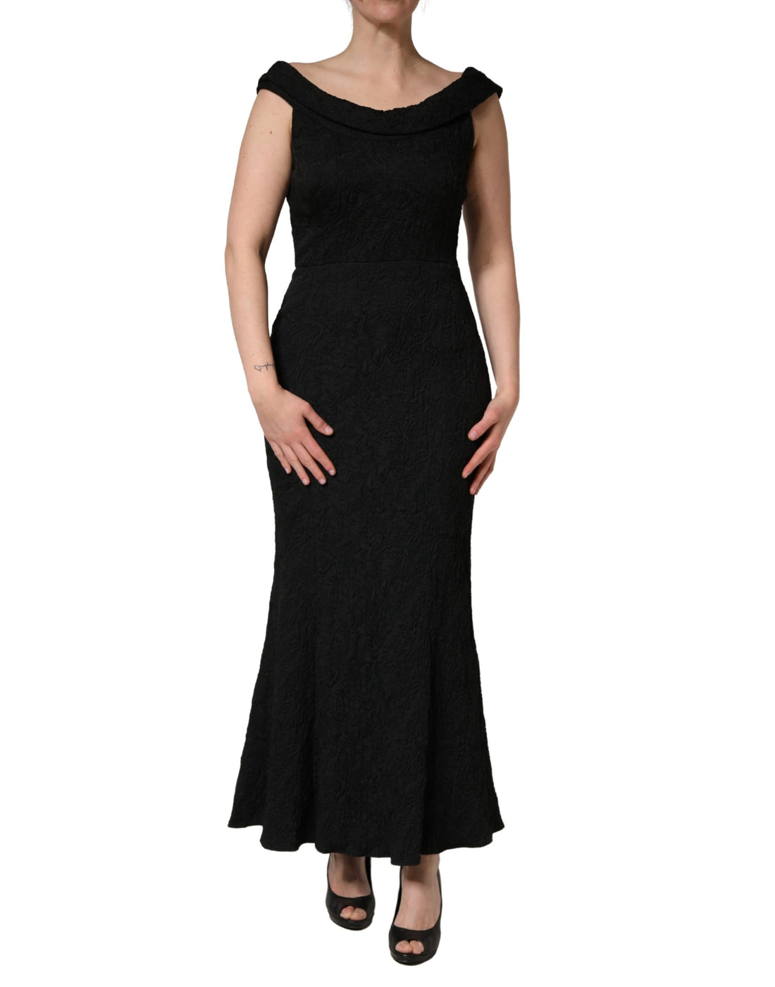 Dolce & Gabbana Black Floral Brocade Sheath Mermaid Dress