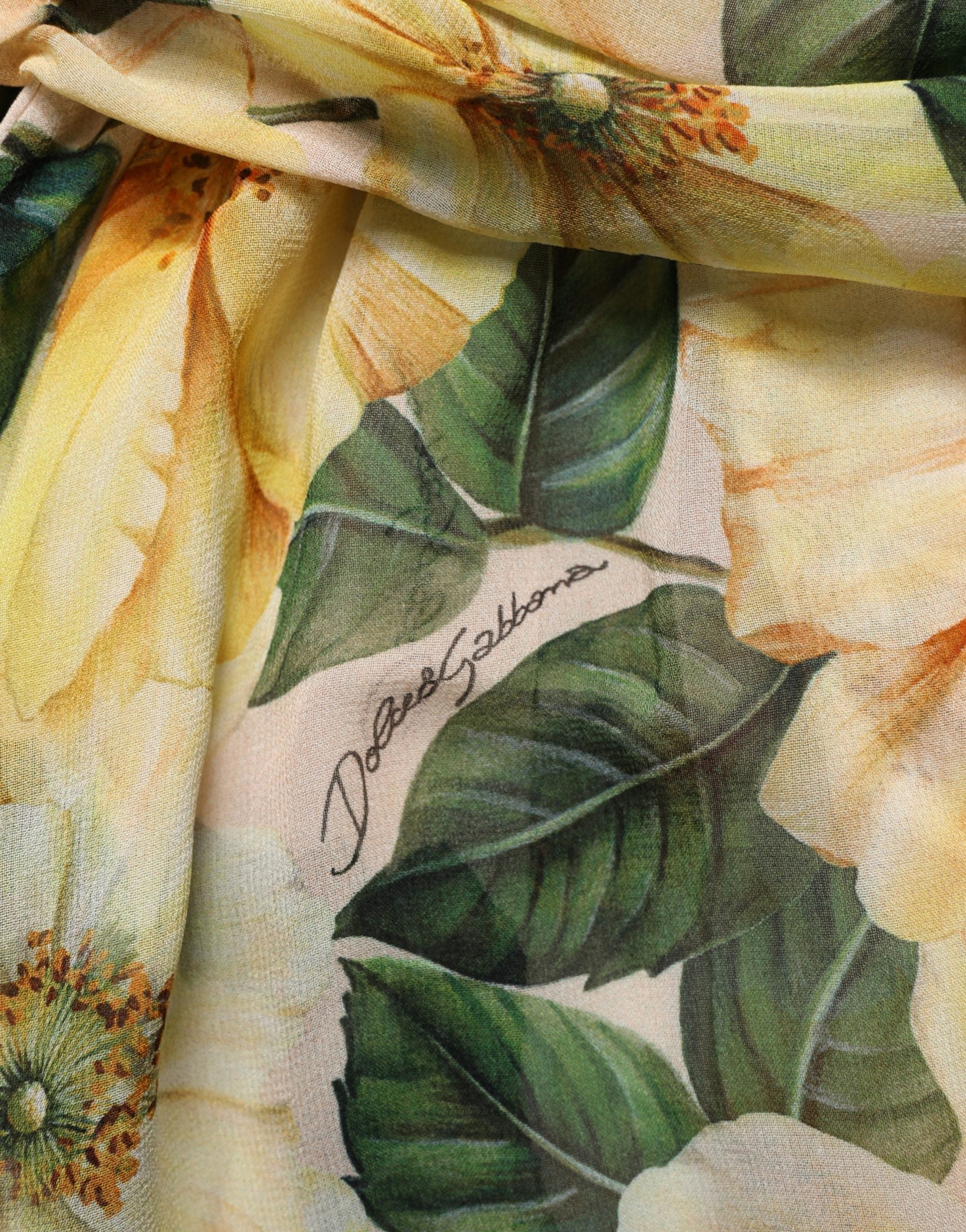 Gele Zijden Maxi Jurk met Bloemenprint en Plooien