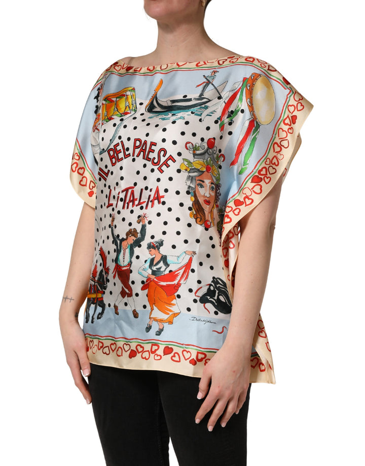 Dolce & Gabbana Multicolor Italy Scenes Graphic Silk Top