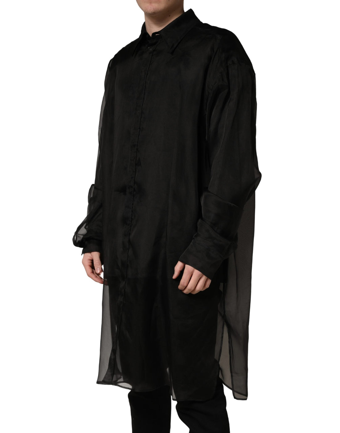 Dolce & Gabbana Black Ruffle Detail Semi Sheer Shirt Jacket