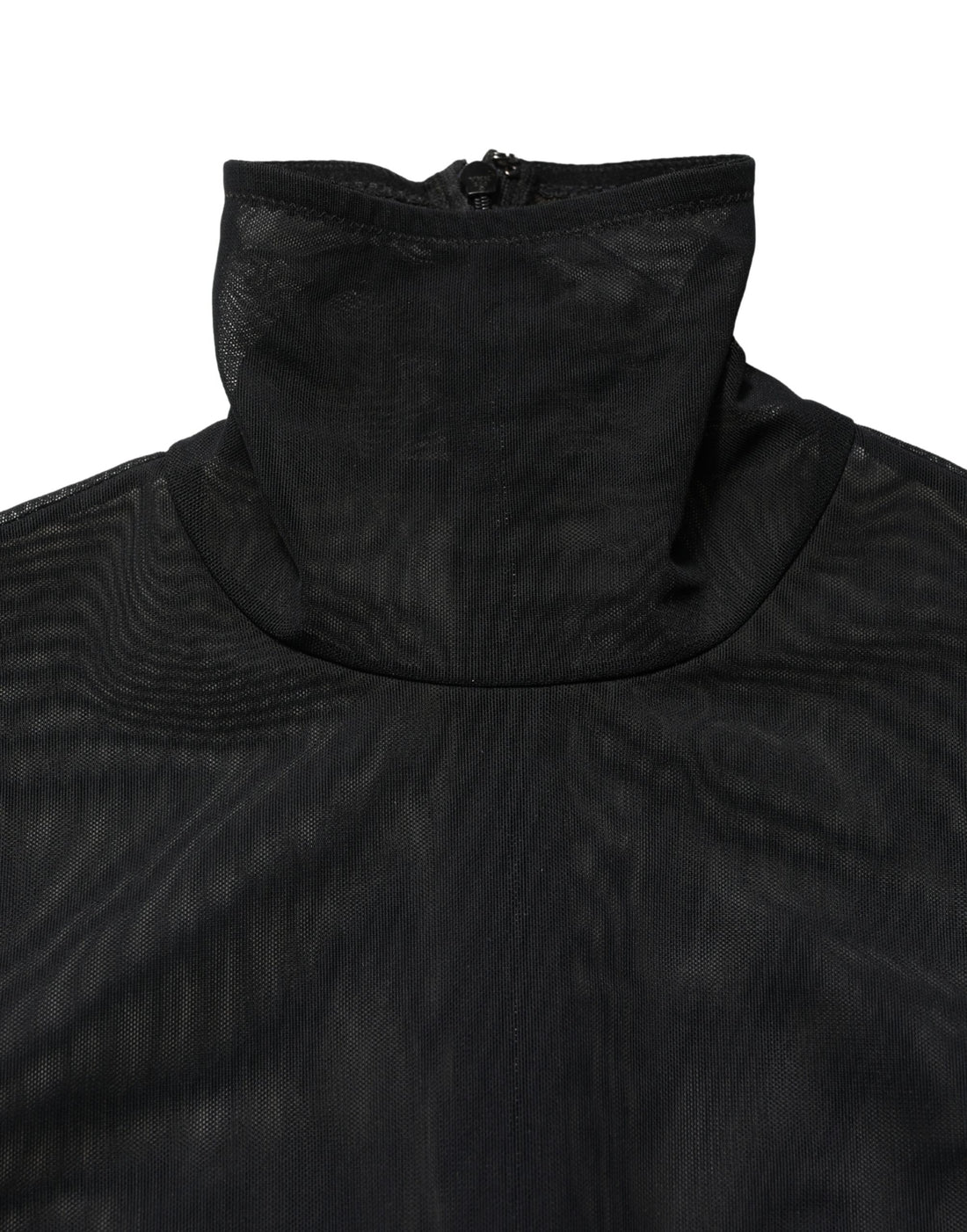 Zwart nylon doorschijnend coltrui-jumpsuitjurk