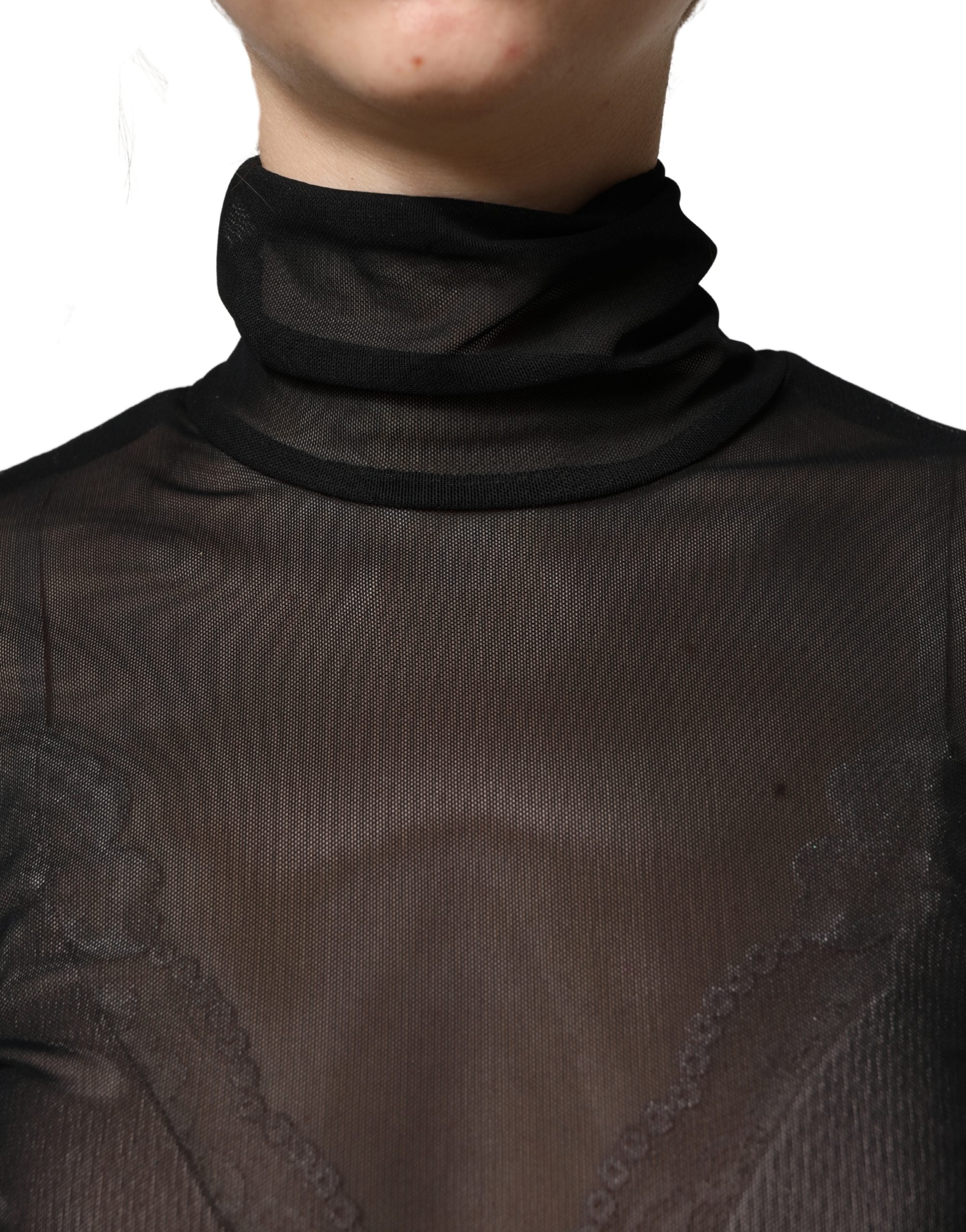 Zwart nylon doorschijnend coltrui-jumpsuitjurk