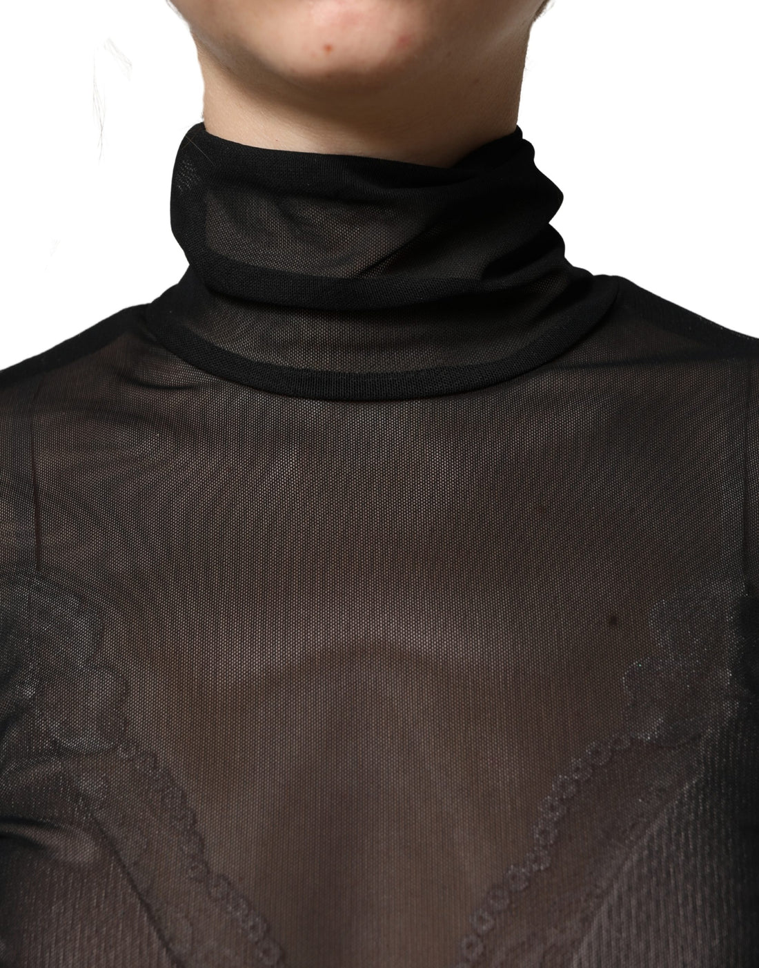 Zwart nylon doorschijnend coltrui-jumpsuitjurk