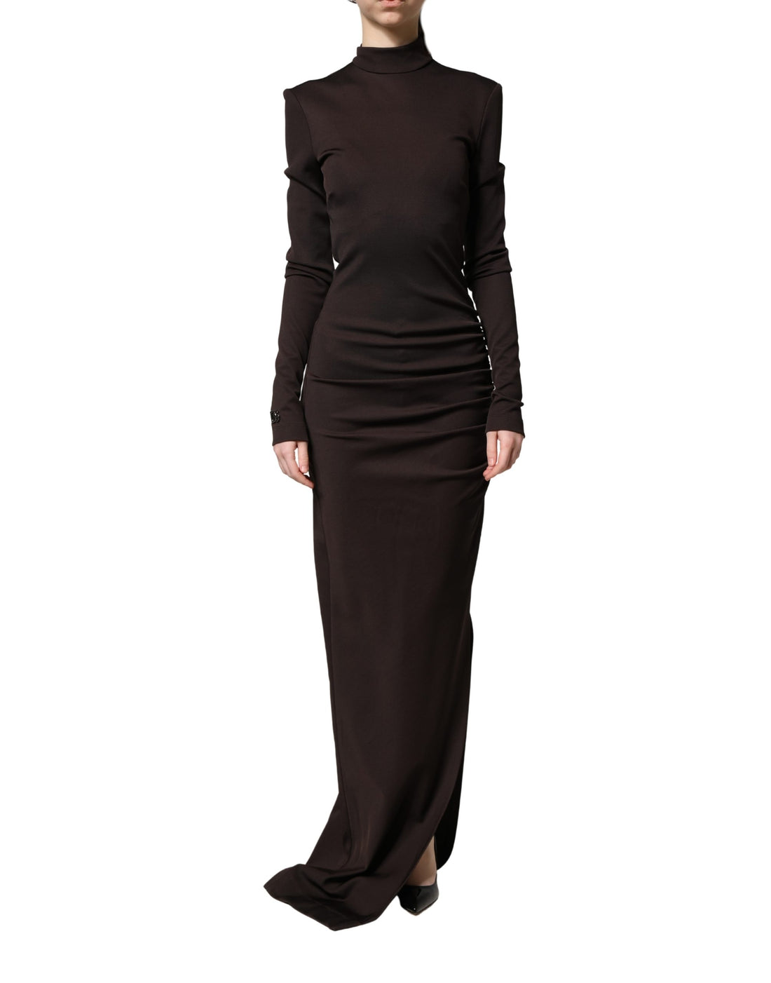 Bruine Coltrui Jersey Lange Maxi Jurk
