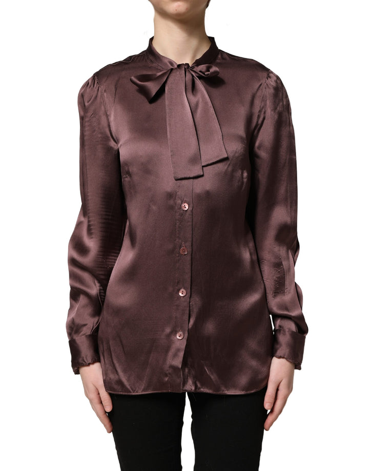 Dolce & Gabbana Violet Satin Long Sleeve Ascot Tie Shirt Top