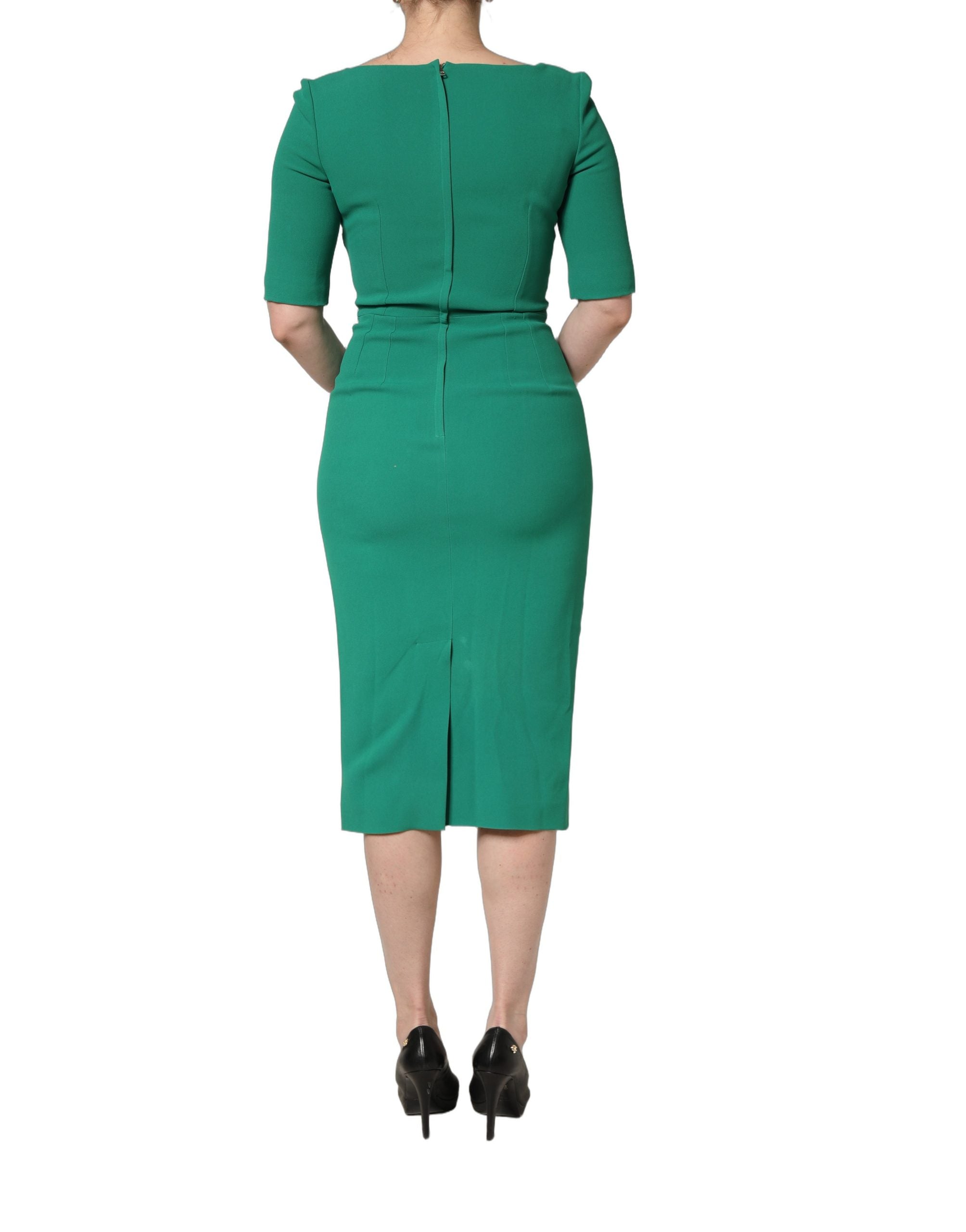 Groene Korte Mouw Aansluitende Midi Jurk