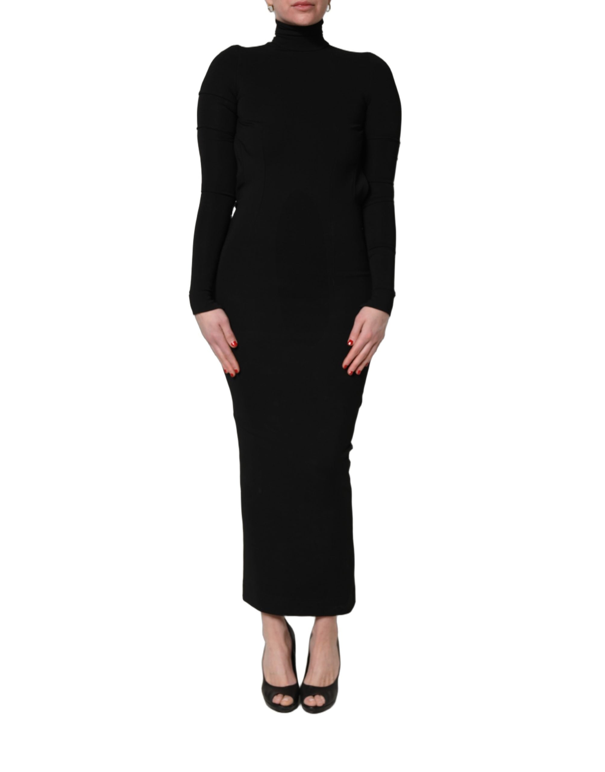 Zwarte Viscose Maxi Schedejurk met Lange Mouwen
