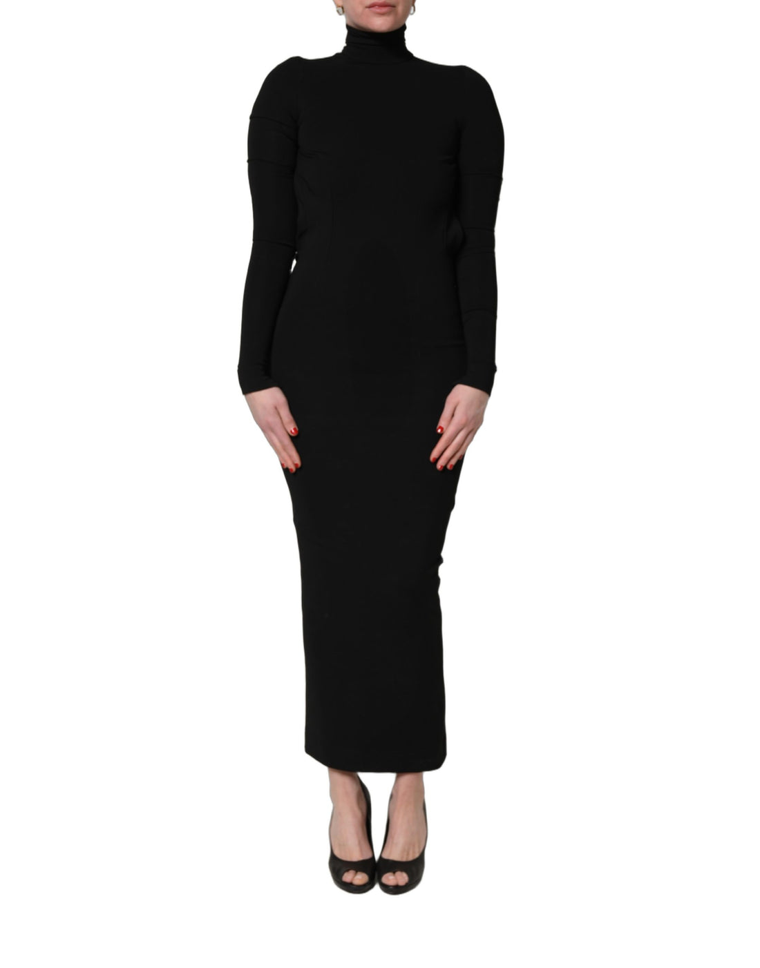 Zwarte Viscose Maxi Schedejurk met Lange Mouwen