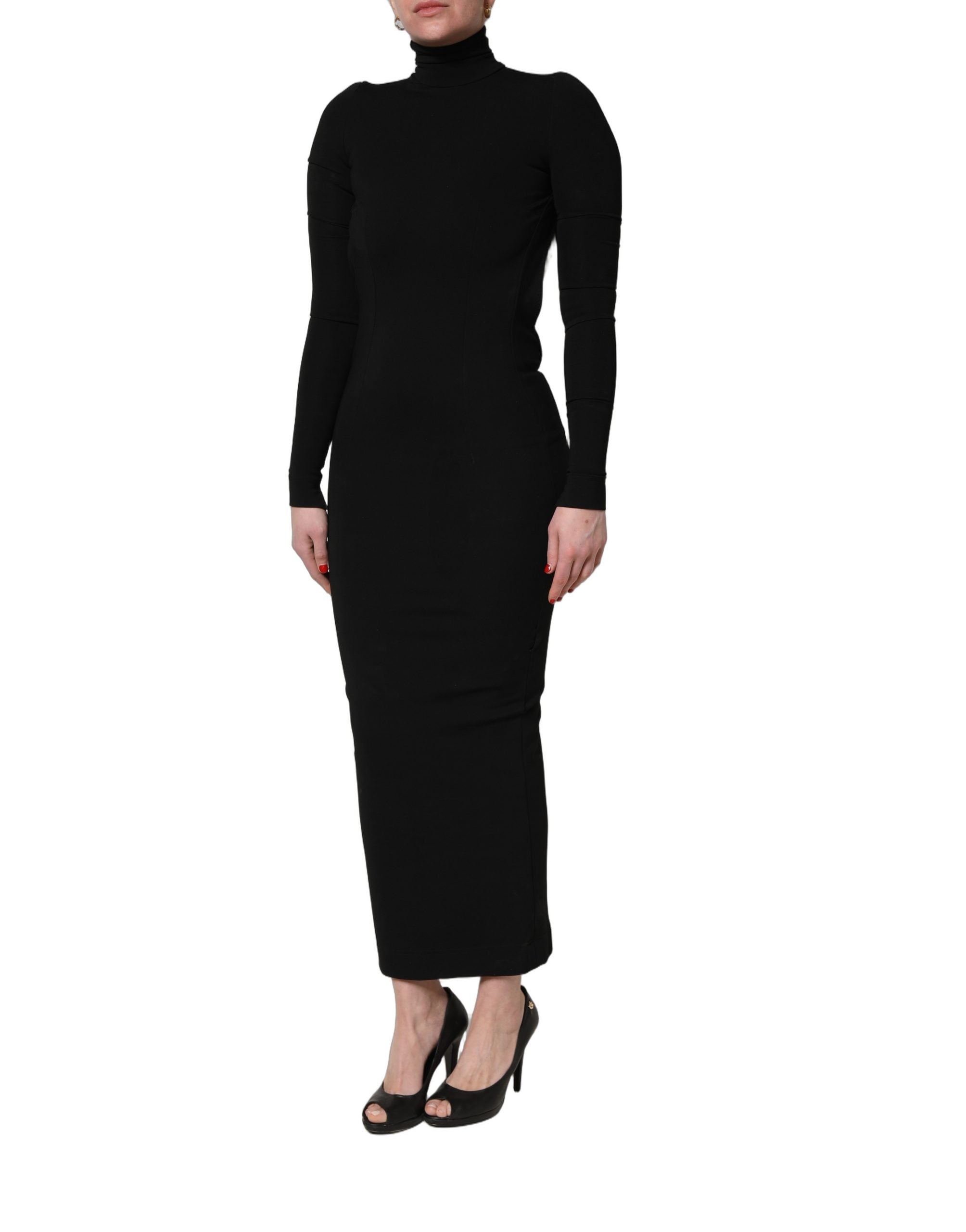 Zwarte Viscose Maxi Schedejurk met Lange Mouwen