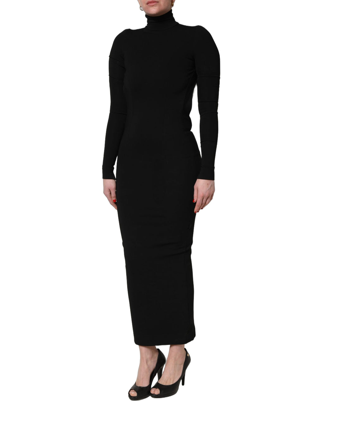 Zwarte Viscose Maxi Schedejurk met Lange Mouwen