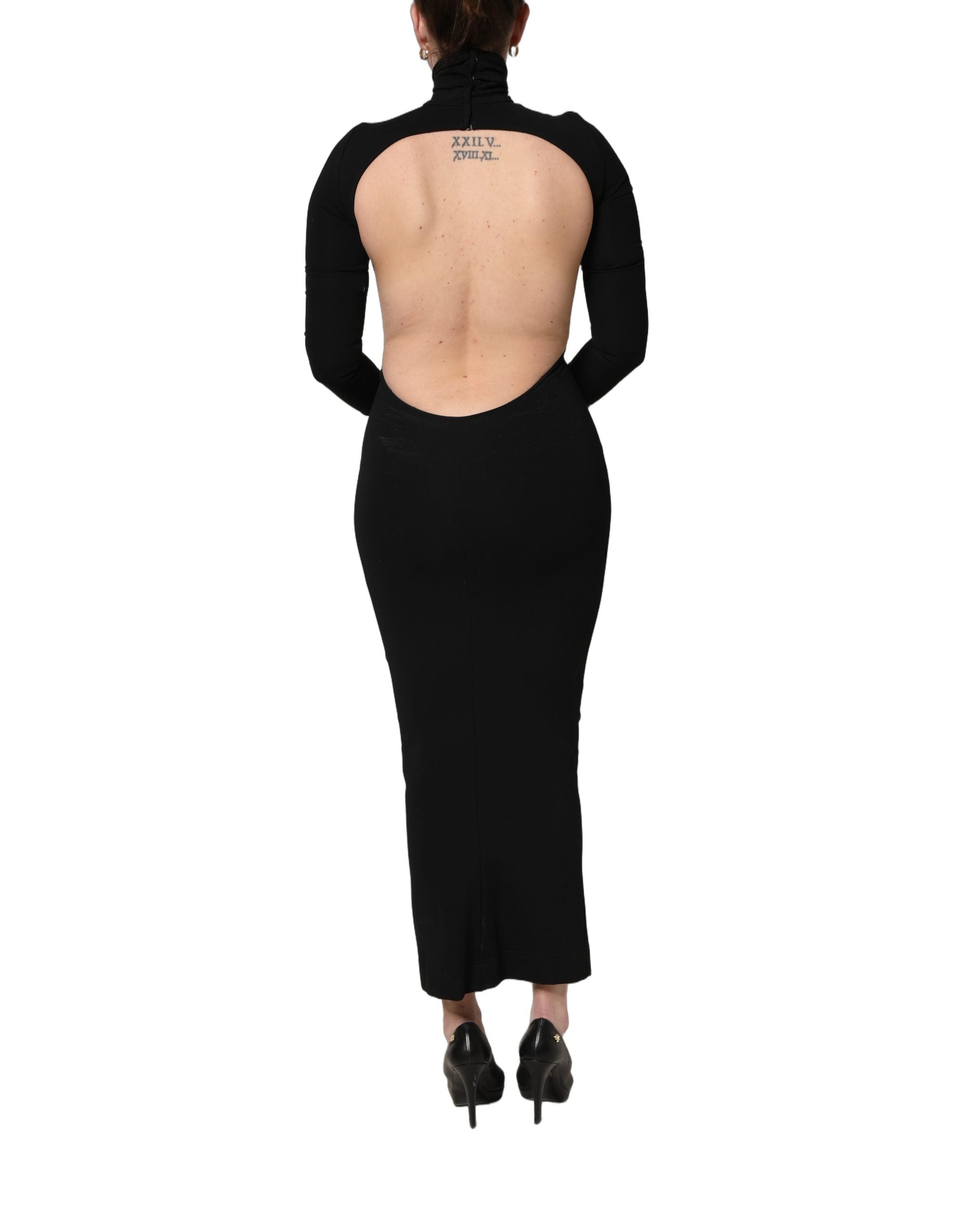 Zwarte Viscose Maxi Schedejurk met Lange Mouwen