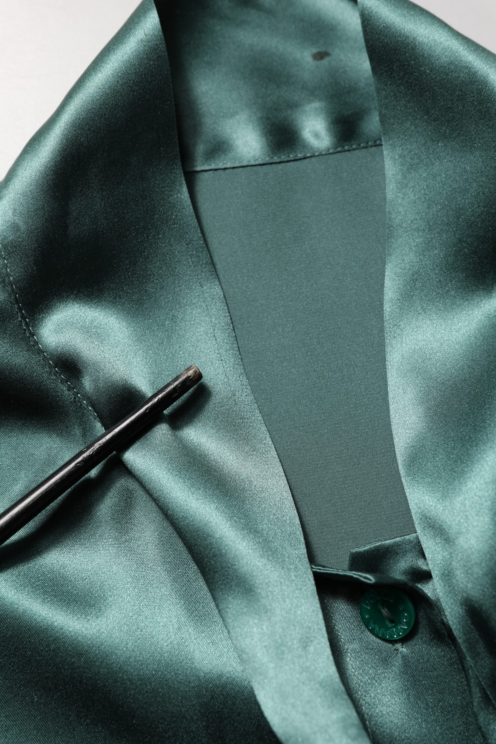 Dolce & Gabbana Dark Green Silk Satin Blouse Neck Tie Top