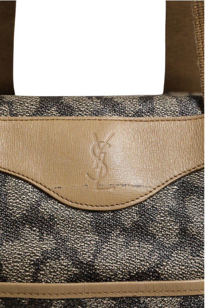 Saint Laurent Green and Brown Pattern Canvas Duffel Bag