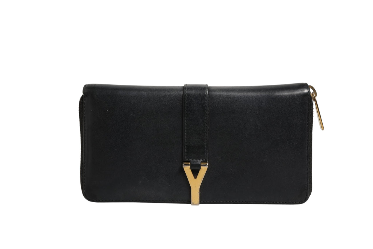 Black and Gold leather logo zip wallet