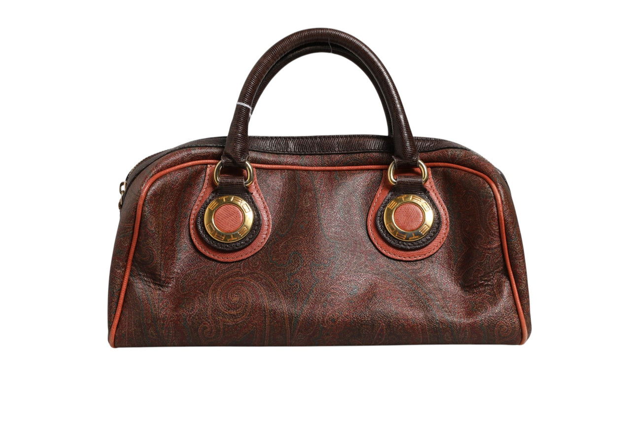 Pattern red, brown, gold canvas duffel bag