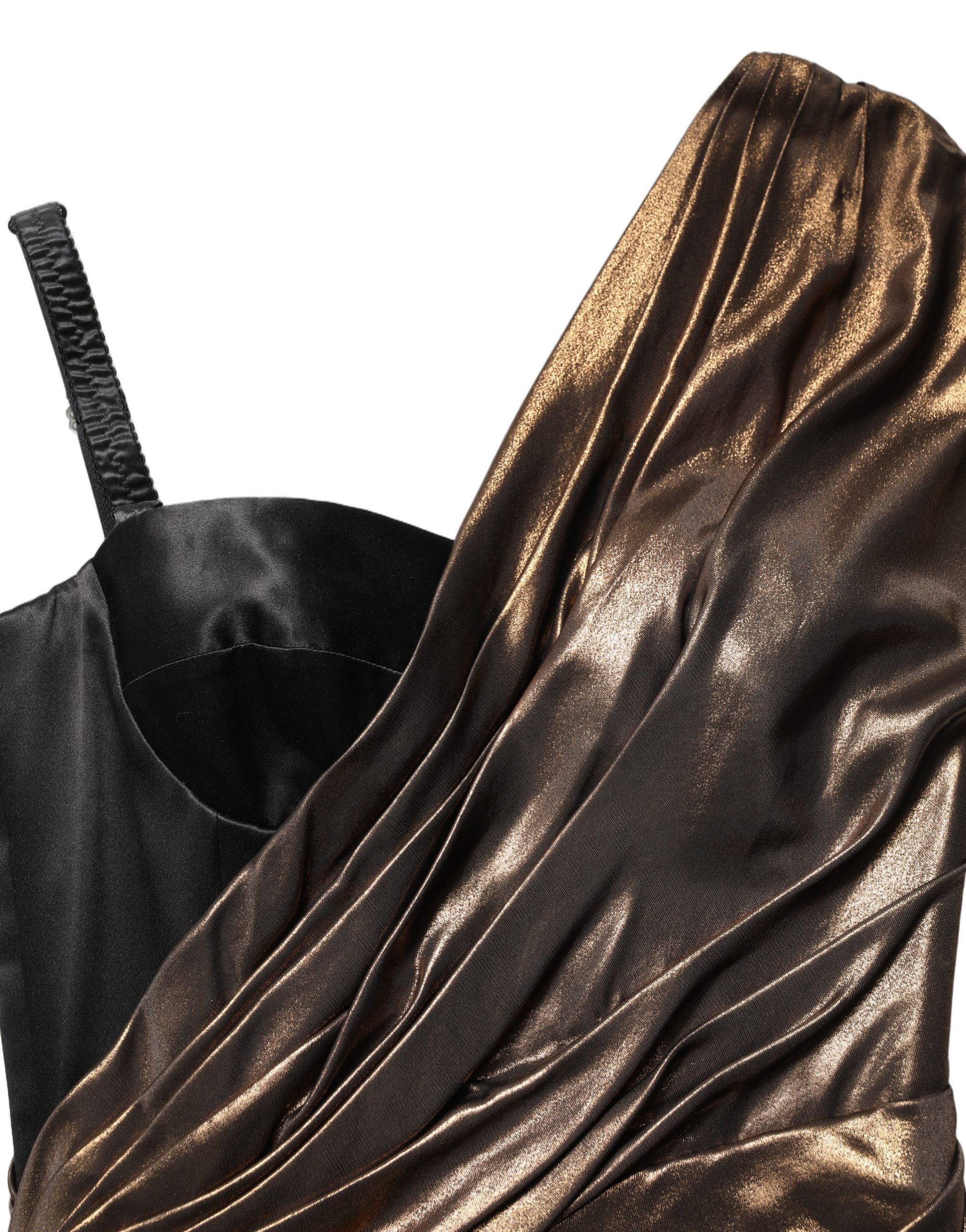 Bronzen Asymmetrische Gedrapeerde Jurk Met Eén Schouder